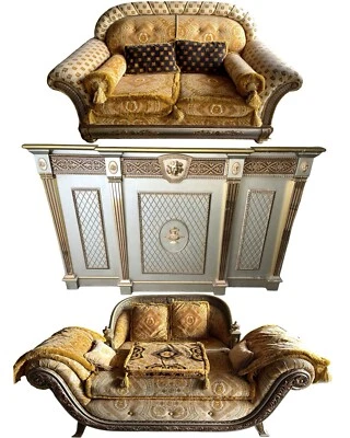 SOFÁ ITALIANO VERSACE TERCIOPELO SEDA MADERA DORADA REPOSAPIÉS DIVÁN BAR MOSTRADOR ANTIGUO$ Foto 1 de 4