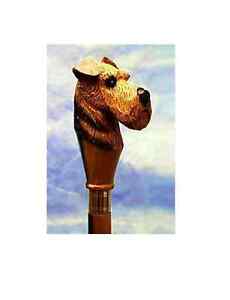 Hand carved Airedale Terrier dog handle wooden walking stick animal Walking cane