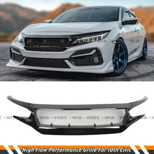 FOR 16-21 HONDA CIVIC 10TH GLOSS BLACK JS STYLE JDM HIGH FLOW FRONT GRILLE GRILL - Picture 1 of 6