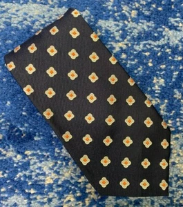 Corbata Lands' End azul marino naranja plata flores 100 % seda cosida a mano EE. UU. - Imagen 1 de 4