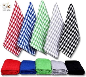 6X Mono Check 100% Cotton Large Size Terry Tea Towel Super Absorbant Dish Cloths - Picture 1 of 10