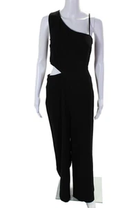 Nicole Miller Womens Black One Shoulder Cut Out Waist Wide Leg Jumpsuit Size 10 - Picture 1 of 6