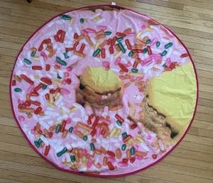 round pool beach towel pink donut & colorful sprinkles design 58” diameter - Picture 1 of 7
