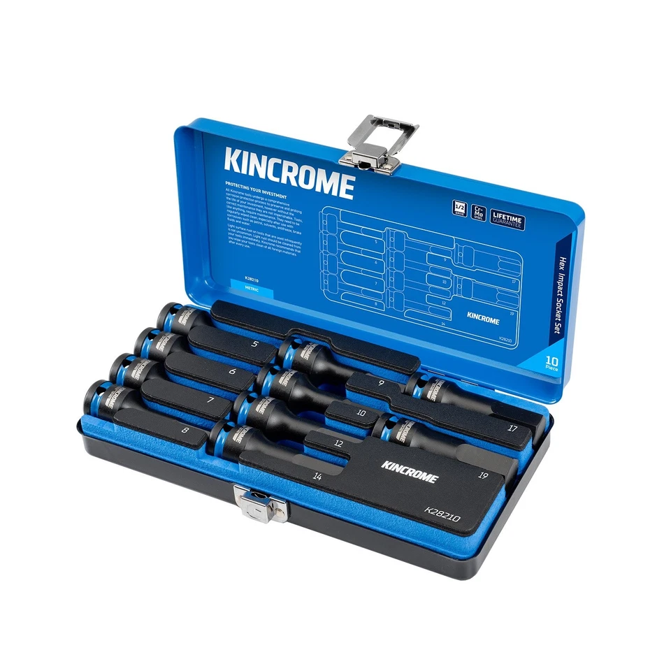 Kincrome 10 Pce 1/2" Drive Hex Allen Impact Socket Set 5-19mm in EVA Foam K28210