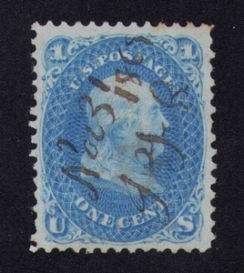 1867 US SC 92 1c Benjamin Franklin, Used with Revenue Pen Cancel F Grill F/VF - Picture 1 of 3