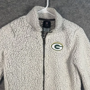 Green Bay Packers NFL Apparel Sweater Full Zip Soft Juniors Large White Sherpa - Imagen 1 de 7