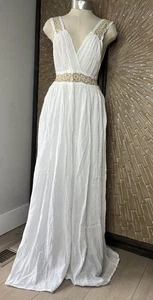 New Grimani Boho White Maxi Dress Cotton Crinkled Lightweight Vacay Sz  S M - Picture 1 of 15