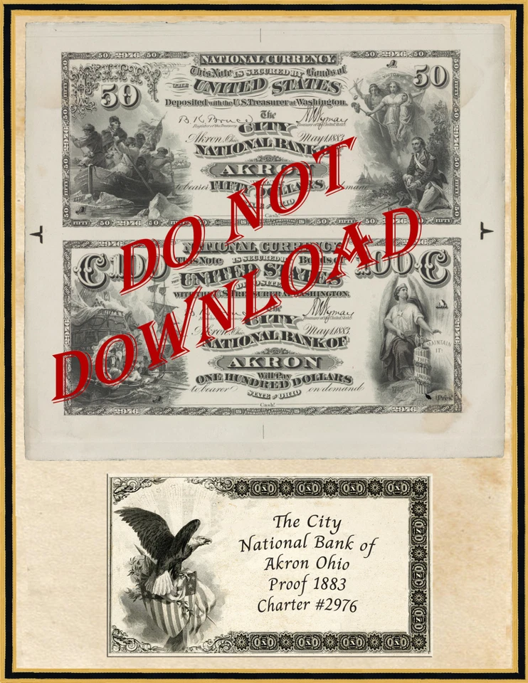 COPY 1883 Proof $50 & $100 City  National Bank of  Akron  Ohio  #2976 - Image 1 of 1