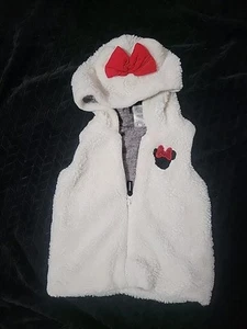 Disney Junior Minnie Mouse Faux Fur Hooded Vest White Girls 4T - Picture 1 of 8