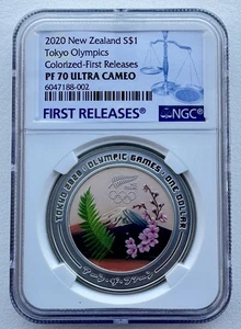 NGC PF70 New Zealand 2020 Tokyo Olympic Games Silver Coin 1oz 1 Dollar - Picture 1 of 6