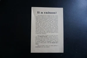 Französische Propaganda Flugblatt 1923 Besetzung  Ruhrgeb. Il a raison - Bild 1 von 1