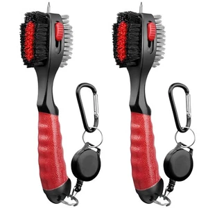 Golf Club Brush Cleaner 2 Pack Retractable Cleaning Clip Groove Shoe Clean Set - Picture 1 of 8