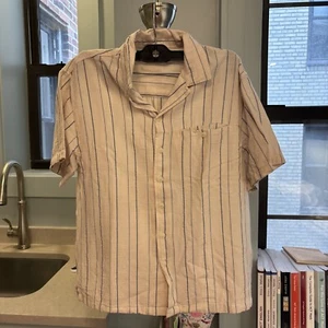Zara Boys 11-12 Linen Beige And Blue Stripe Button Down Very Gently Used - Picture 1 of 2