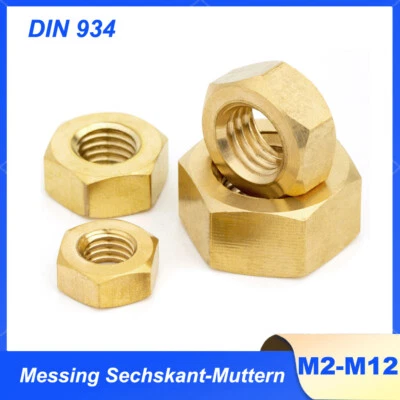 Messing Sechskant-Muttern DIN934 M2 M2.5 M3 M4 M5 M6 M8 M10 M12 Sechskantmuttern - Bild 1 von 4