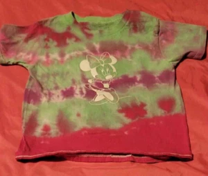 Girls size 4T/5T Minnie Mouse pink & green tie-dye T-Shirt - Picture 1 of 1