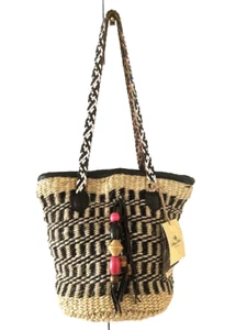 Patricia Nash Maya Medium Straw Tote Bag Bag Black and Natural Multi Silver - Picture 1 of 8