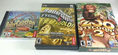 3-Game PC CD-ROM Lot Roller Coaster Tycoon, 3 Gold! (Soaked!) and Zoo Tycoon 2  - Image 1 of 4