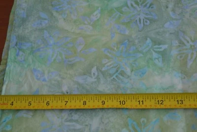 By 1/2 Yd, Floral Print on Light-Green & Blue Batik, Moda/Paradise/4510 15,M8811 - Image 1 of 4