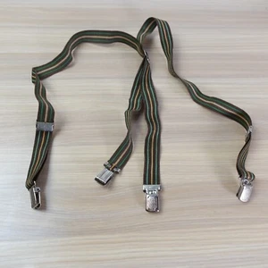 Suspender Boy Brown Clip On X Back Striped Adjustable Strap Stretch Elastic - Picture 1 of 10