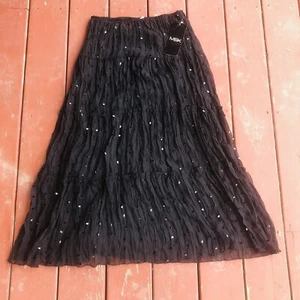 MSK Maxi Gonna Donna Media Nera a Livelli Stravaganti Paillettes Fairy Boho Retrò - Foto 1 di 4