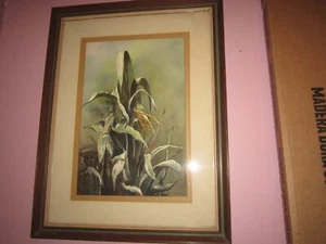 Framed Ruth Vail Watercolor Corn Tassels 21"x27" w/ Original Purchase Receipt - Picture 1 of 14