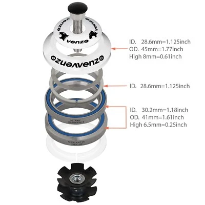 Rolamentos selados para fone de ouvido de mountain bike MTB sem rosca Venzo 1-1/8" - BRANCO  - Imagem 1 de 3