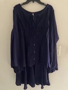 NWOT Free People Navy 100% Cotton High/Low Tunic Large - Picture 1 of 3