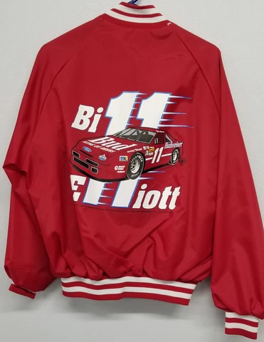 Bill Elliot Nascar Racing Budweiser nylon Varsity Bomber Button jacket Sz-L-NWT Cover