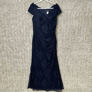 La Femme Dress Women’s 14 Navy Blue Off The Shoulder Cap Sleeve Lace Formal NWT