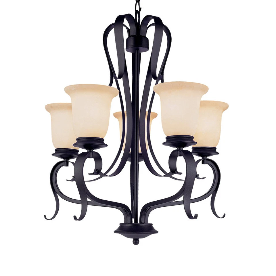 Lámpara de araña de 5 luces de vidrio escarchado negro y champán original $750 Foto 1 de 1