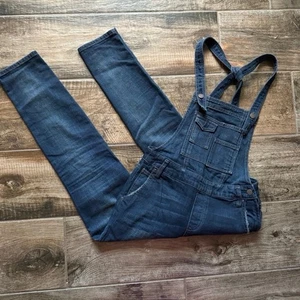 Free People Brady Distressed Denim Overalls, Dark Wash, 25 - Picture 1 of 16