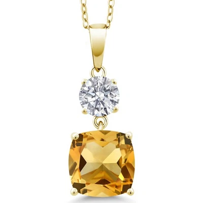 4.34 Ct Citrine and Lab Grown Diamond 18K Yellow Gold Plated Silver Pendant - Image 1 of 4