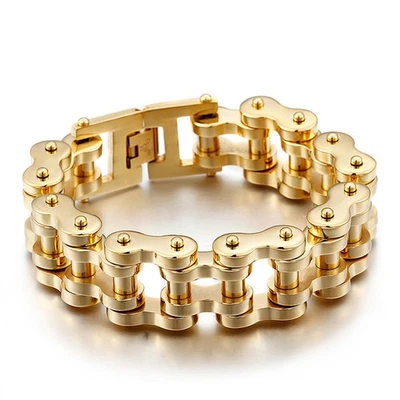 Pulseras de eslabones de cadena doradas para motocicleta para hombre joyas punk de acero inoxidable dorado Foto 1 de 4