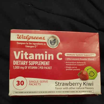 Walgreens Vitamin C  Powder  1,000 Mg Kiwi Strawberry 30 Pk Exp. 9/2026 - Image 1 of 2