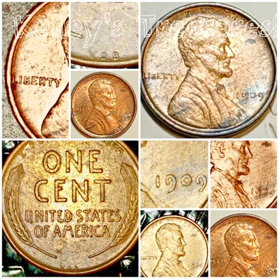 1909 VDB 1c Wood Grain Improper Alloy Mix Error Lincoln Wheat Small Cent Nice - Image 1 of 4
