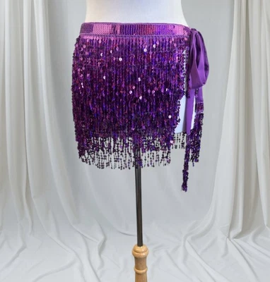 Purple Sequin Fringe Wrap Skirt Festival Boho Rave Beach Costume Hippie Party S - Image 1 of 4