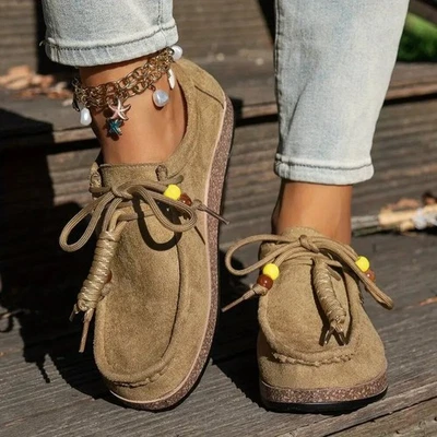 Tocya Trading Lace-up Boho Tan Suede Sneakers with Bead Detail, Size 10,  NWOT - Image 1 of 4