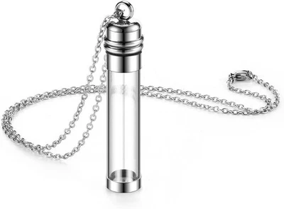 Jovivi Pequeño Tubo Acrílico Botella Urna Collar Acero Inoxidable Cremación Joyería Foto 1 de 4