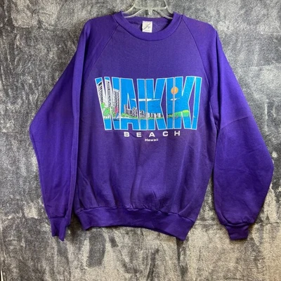 Sudadera De Colección Años 90 Waikiki Hawaii Cuello Redondo Jerzees Para Hombres XL EE. UU. Unisex Púrpura Foto 1 de 4