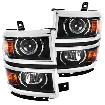 Black Fits 2014-2015 Chevy Silverado 1500 Projector Headlights Lamps Chrome Trim - Image 1 of 4