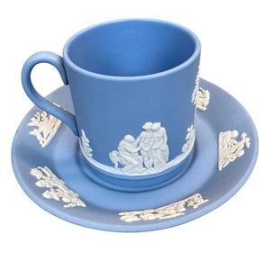 Vintage Wedgwood blau Jasperware Demitasse Tasse Untertasse griechisch mythisch Pegasus England - Bild 1 von 14
