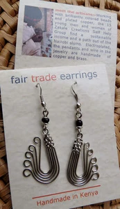 African Jewelry Silver Copper Wire Double Horn Beads Earrings Kenya - Picture 1 of 1