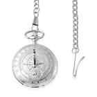 STRADA Japanese Movement Compass Pattern Pocket Watch in Silvertone With Chain