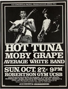 Hot Tuna POSTER Moby Grape Average White Band Original 1974 Pacific Presentation - Picture 1 of 2