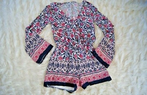 Mahina Women’s White Pink Black Floral Romper Small Rayon Lined Shorts - Picture 1 of 7