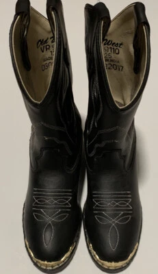 Old West  Cowboy Western Boots Youth Size 12.5 Black VR9110 Gold Tone Toe Rand - Image 1 of 4