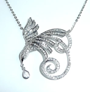 Halskette Collier Paradies Vogel 750 Weißgold 1.70ct. Diamanten 0.30 ct Saphir - Bild 1 von 13