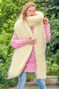 Тhick fuzzy mohair scarf extra long shawl hand knit soft neck warmer SUPERTANYA - Picture 1 of 64