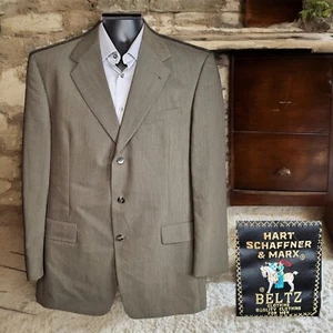 Hart Schaffner Marx Jacket Blazer Mens 42L Olive 3 Button Ventless Wool - Picture 1 of 9