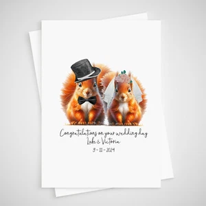 Personalisierte Eichhörnchen Hochzeitskarte Glückwunsch Hochzeitstag Braut Bräutigam - Bild 1 von 2
